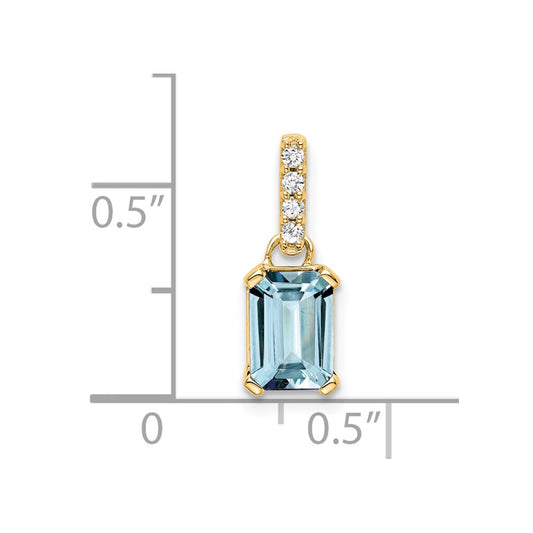 10k 7x5mm Emerald-cut March/ Aquamarine and Diamond Pendant