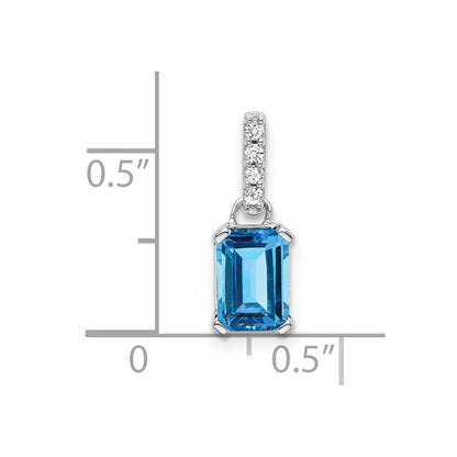 10k White Gold 7x5mm Emerald-cut December/ Blue Topaz and Diamond Pendant