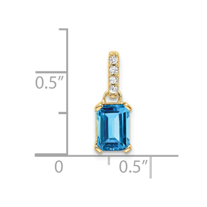 10k 7x5mm Emerald-cut December/ Blue Topaz and Diamond Pendant