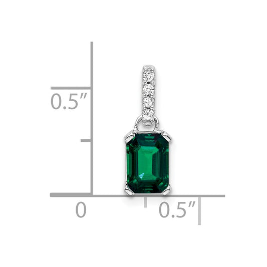 14k White Gold 1/20 carat Lab Grown Diamond VS/SI+ G+ and Lab Created Emerald Pendant