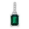 10k White Gold 7x5mm Emerald-cut May/ Lab-Created Emerald and Diamond Pendant
