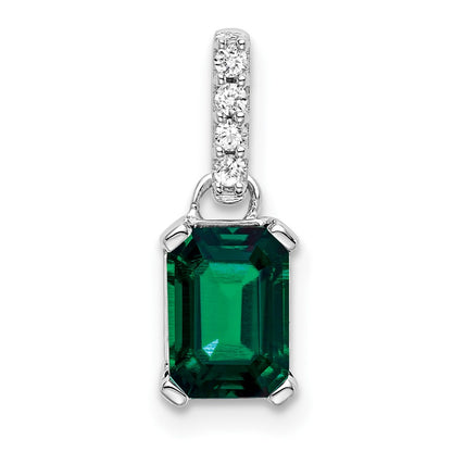 14k White Gold 1/20 carat Lab Grown Diamond VS/SI+ G+ and Lab Created Emerald Pendant