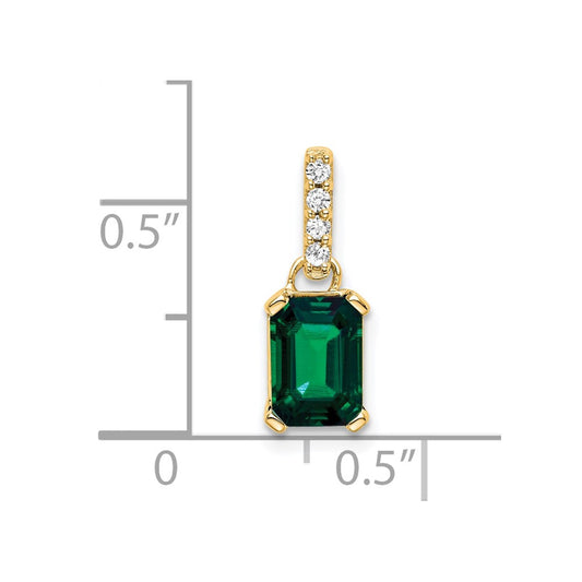 10k 7x5mm Emerald-cut May/ Lab-Created Emerald and Diamond Pendant