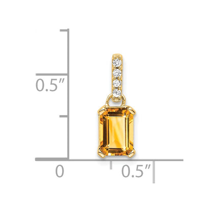 10k 7x5mm Emerald-cut November/ Citrine and Diamond Pendant