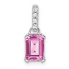 10k White Gold 7x5mm Emerald-cut October/ Lab-Created Pink Sapphire and Diamond Pendant