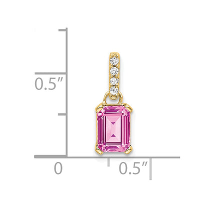 10k 7x5mm Emerald-cut October/ Lab-Created Pink Sapphire and Diamond Pendant
