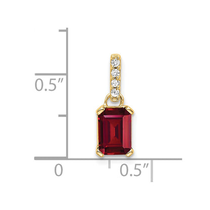 10k 7x5mm Emerald-cut July/ Lab-Created Ruby and Diamond Pendant