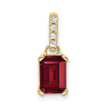 10k 7x5mm Emerald-cut July/ Lab-Created Ruby and Diamond Pendant