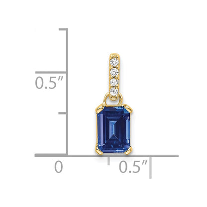 10k 7x5mm Emerald-cut September/ Lab-Created Sapphire and Diamond Pendant