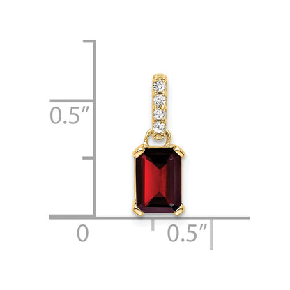 10k 7x5mm Emerald-cut January/ Garnet and Diamond Pendant