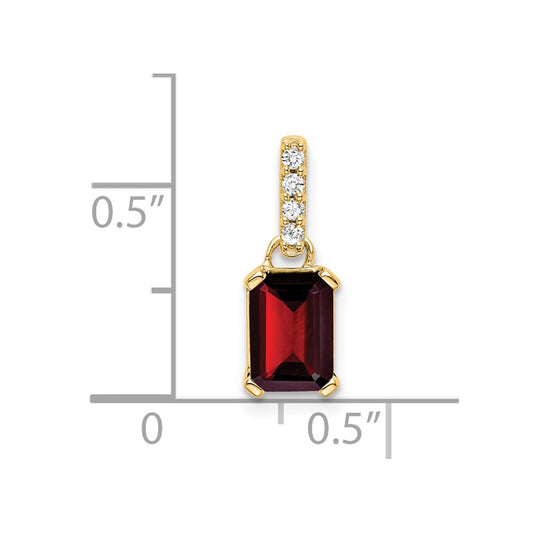 10k 7x5mm Emerald-cut January/ Garnet and Diamond Pendant
