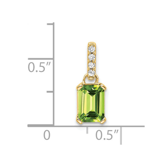 10k 7x5mm Emerald-cut August/ Peridot and Diamond Pendant