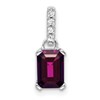 10k White Gold 7x5mm Emerald-cut June/ Rhodolite Garnet and Diamond Pendant