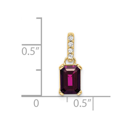 10k 7x5mm Emerald-cut June/ Rhodolite Garnet and Diamond Pendant