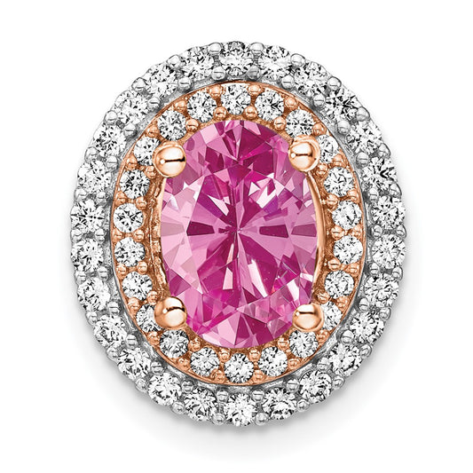 14k Two Tone 1/5 carat Lab Grown Diamond VS/SI+ G+ and Lab Created Pink Sapphire Chain Slide Pendant