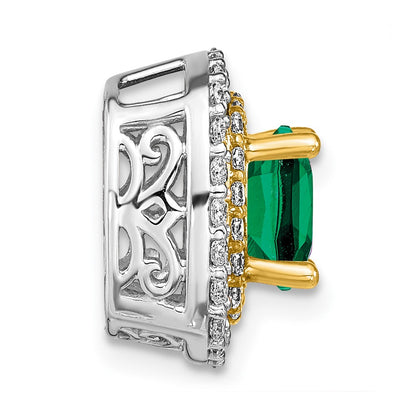 14k Two Tone 1/2 carat Lab Grown Diamond VS/SI+ G+ and Lab Created Emerald Chain Slide Pendant