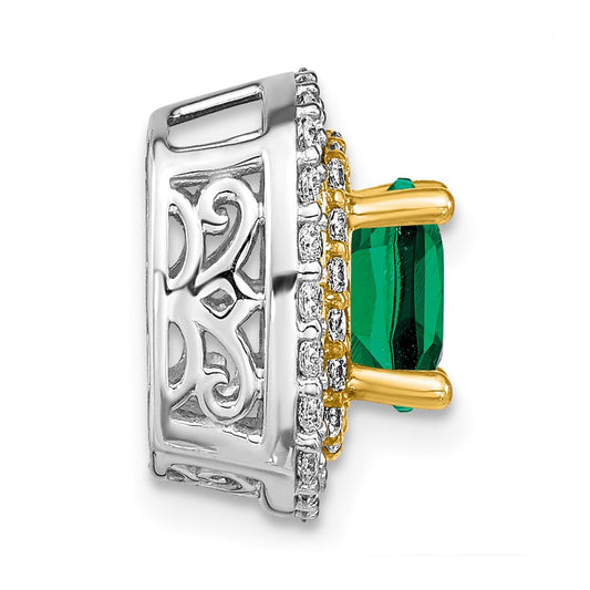 14k Two Tone 1/2 carat Lab Grown Diamond VS/SI+ G+ and Lab Created Emerald Chain Slide Pendant