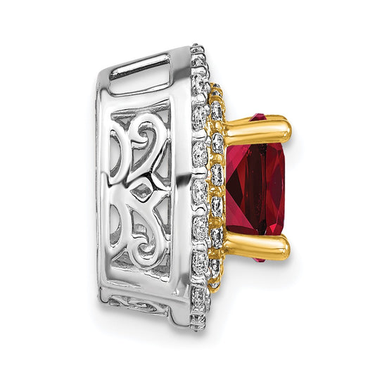 14k Two Tone 1/2 carat Lab Grown Diamond VS/SI+ G+ and Lab Created Ruby Chain Slide Pendant