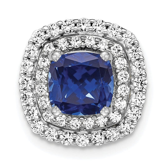 14k White Gold 1/2 carat Lab Grown Diamond VS/SI+ G+ and Lab Created Blue Sapphire Chain Slide Pendant