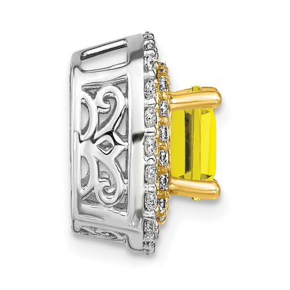 14k Two Tone 1/2 carat Lab Grown Diamond VS/SI+ G+ and Lab Created Yellow Sapphire Chain Slide Pendant