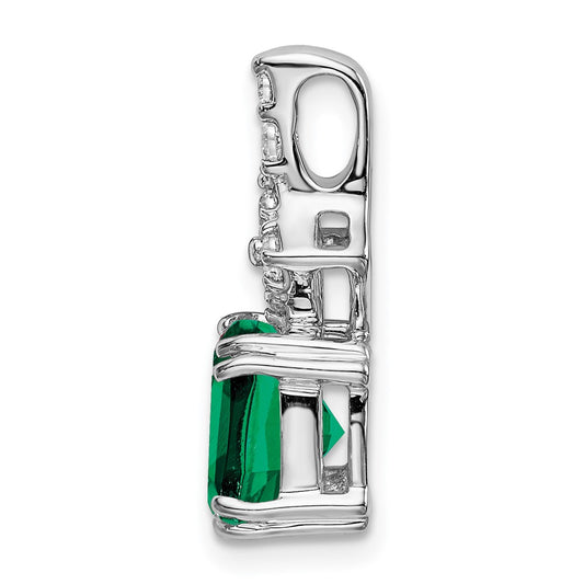 14k White Gold 1/5 carat Lab Grown Diamond VS/SI+ G+ and Lab Created Emerald Complete Pendant