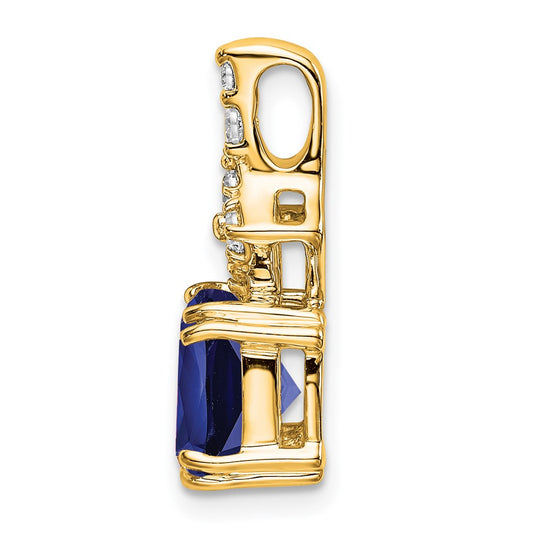 14k 1/5 carat Lab Grown Diamond VS/SI+ G+ and Lab Created Blue Sapphire Complete Pendant
