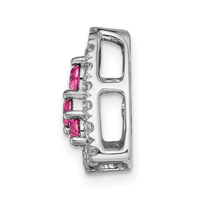 Pure Serenity 14k White Gold 3/8 carat Lab Grown Diamond VS/SI+ G+ and Lab Created Pink Sapphire Triangle Pendant