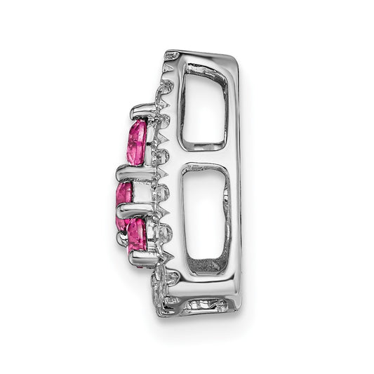 Pure Serenity 14k White Gold 3/8 carat Lab Grown Diamond VS/SI+ G+ and Lab Created Pink Sapphire Triangle Pendant