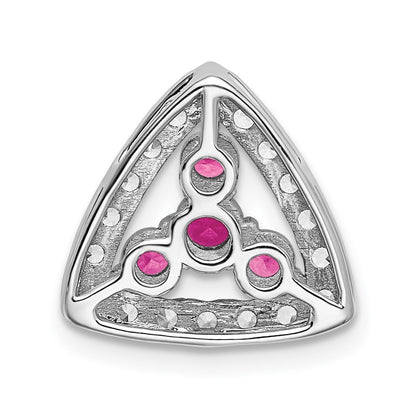 Pure Serenity 14k White Gold 3/8 carat Lab Grown Diamond VS/SI+ G+ and Lab Created Pink Sapphire Triangle Pendant