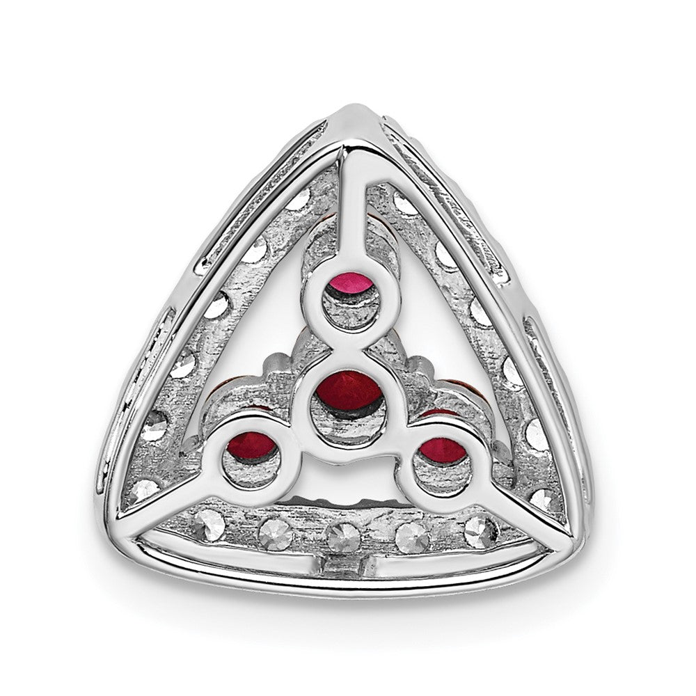 14k White Gold 1/2 carat Lab Grown Diamond VS/SI+ G+ and Lab Created Ruby Triangle Complete Chain Slide Pendant