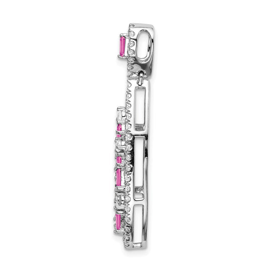 Pure Serenity 14k White Gold 7/8 carat Lab Grown Diamond VS/SI+ G+ and Lab Created Pink Sapphire Teardrop Dangle Pendant