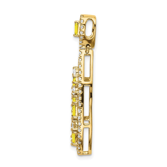 14k White Gold 7/8 carat Lab Grown Diamond VS/SI+ G+ and Lab Created Yellow Sapphire Chain Slide Pendant