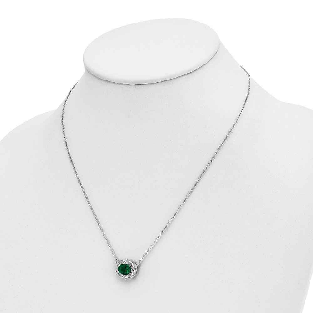 14k White Gold 1 carat Lab Grown Diamond VS/SI+ G+ and Created Emerald Complete 18 inch Necklace