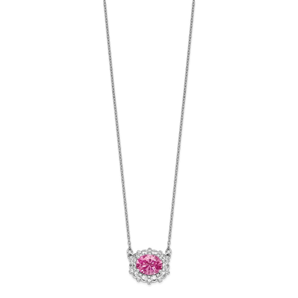 14k White Gold 1 carat Lab Grown Diamond VS/SI+ G+ and Created Pink Sapphire Complete 18 inch Necklace