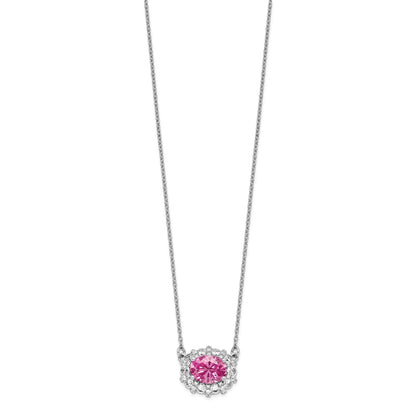 14k White Gold 1 carat Lab Grown Diamond VS/SI+ G+ and Created Pink Sapphire Complete 18 inch Necklace