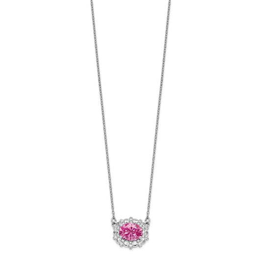 14k White Gold 1 carat Lab Grown Diamond VS/SI+ G+ and Created Pink Sapphire Complete 18 inch Necklace