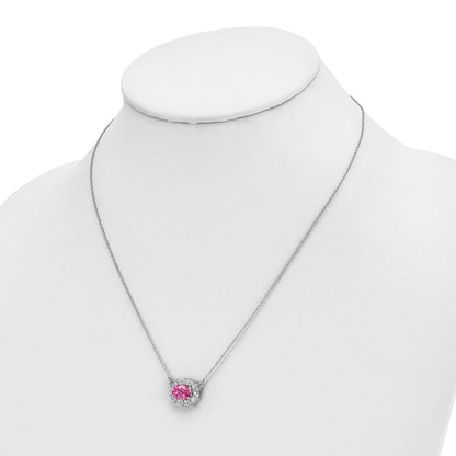 14k White Gold 1 carat Lab Grown Diamond VS/SI+ G+ and Created Pink Sapphire Complete 18 inch Necklace