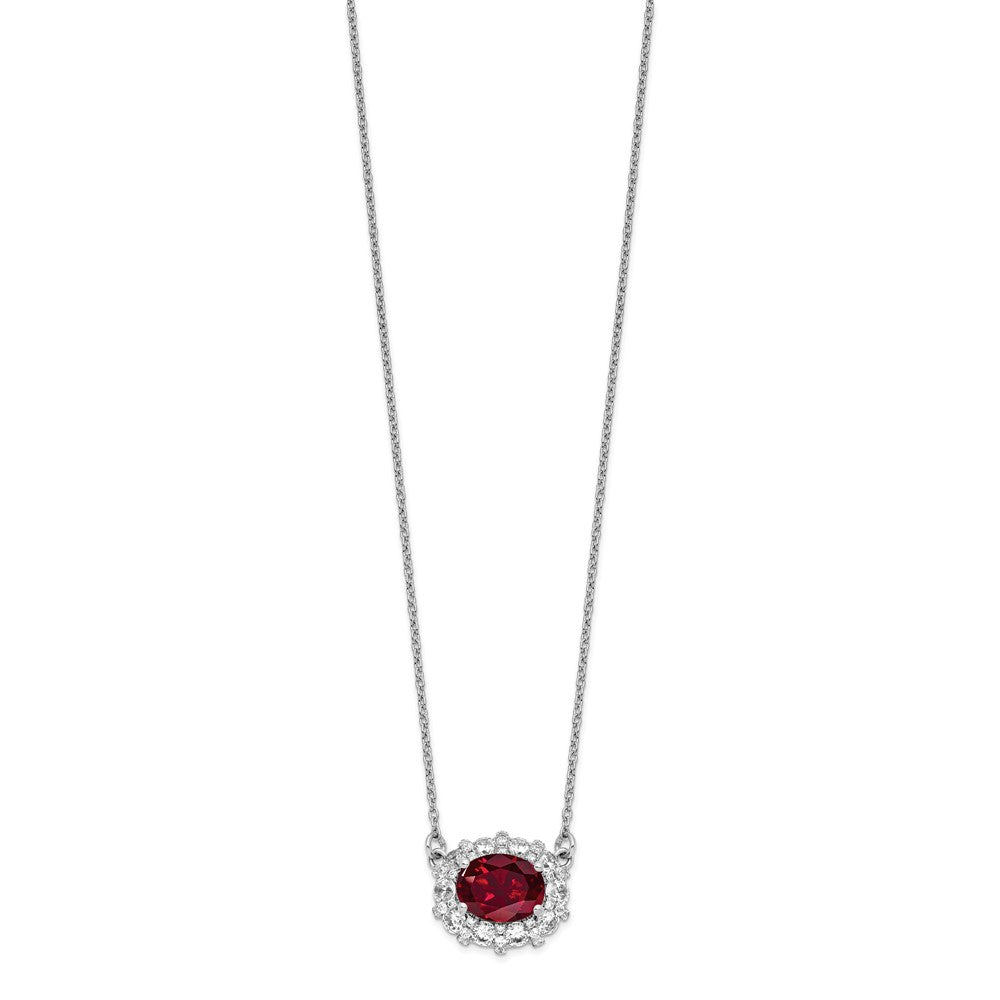 14k White Gold 1 carat Lab Grown Diamond VS/SI+ G+ and Created Ruby Complete 18 inch Necklace
