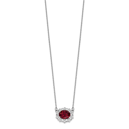14k White Gold 1 carat Lab Grown Diamond VS/SI+ G+ and Created Ruby Complete 18 inch Necklace
