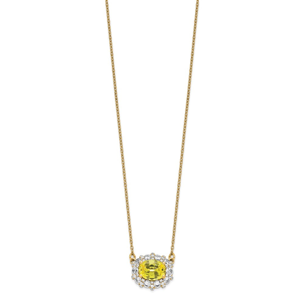 14k White Gold 1 carat Lab Grown Diamond VS/SI+ G+ and Created Yellow Sapphire Complete 18 inch Necklace