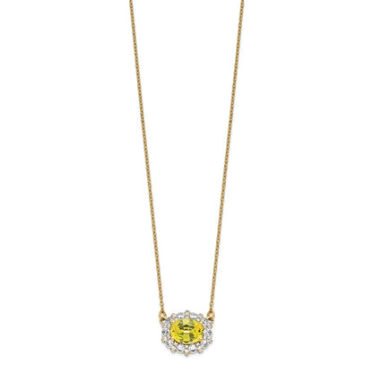 14k White Gold 1 carat Lab Grown Diamond VS/SI+ G+ and Created Yellow Sapphire Complete 18 inch Necklace