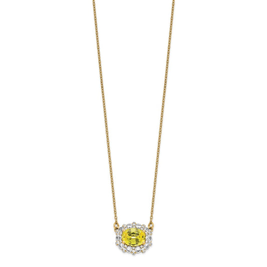 14k White Gold 1 carat Lab Grown Diamond VS/SI+ G+ and Created Yellow Sapphire Complete 18 inch Necklace