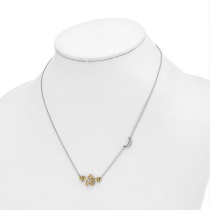 14k Two-tone 1/5 carat Lab Grown Diamond VS/SI+ G+ Complete Stars with Moon 18 inch Necklace