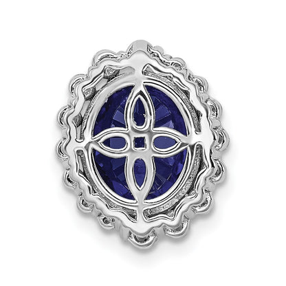 14k White Gold 1/2 carat Lab Grown Diamond VS/SI and Oval Lab Created Blue Sapphire Halo Chain Slide Pendant