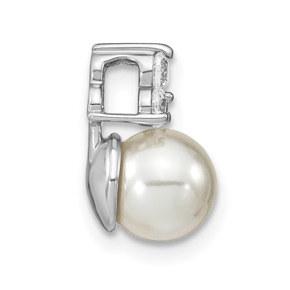 14K White Gold 1/5 carat Lab Grown Diamond VS/SI+ G+ and 7.00 mm Freshwater Cultured Pearl Chain Slide Pendant