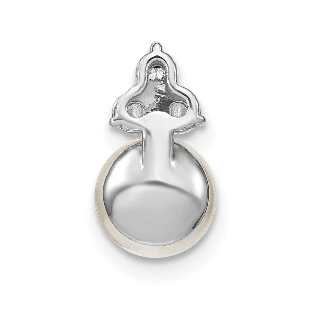 14K White Gold 1/5 carat Lab Grown Diamond VS/SI+ G+ and 7.00 mm Freshwater Cultured Pearl Chain Slide Pendant