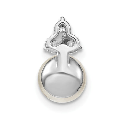 14K White Gold 1/5 carat Lab Grown Diamond VS/SI+ G+ and 7.00 mm Freshwater Cultured Pearl Chain Slide Pendant