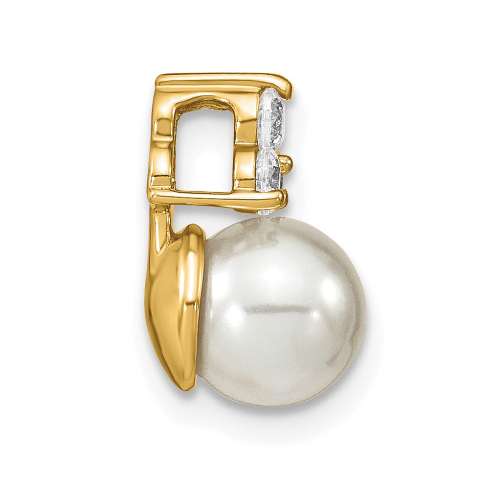 14K 1/5 carat Lab Grown Diamond VS/SI+ G+ and 7.00 mm Freshwater Cultured Pearl Chain Slide Pendant