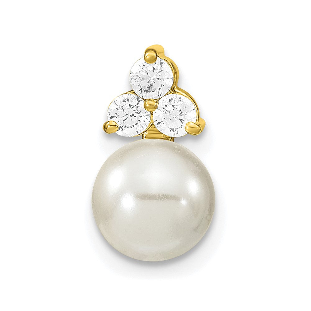 14K 1/5 carat Lab Grown Diamond VS/SI+ G+ and 7.00 mm Freshwater Cultured Pearl Chain Slide Pendant