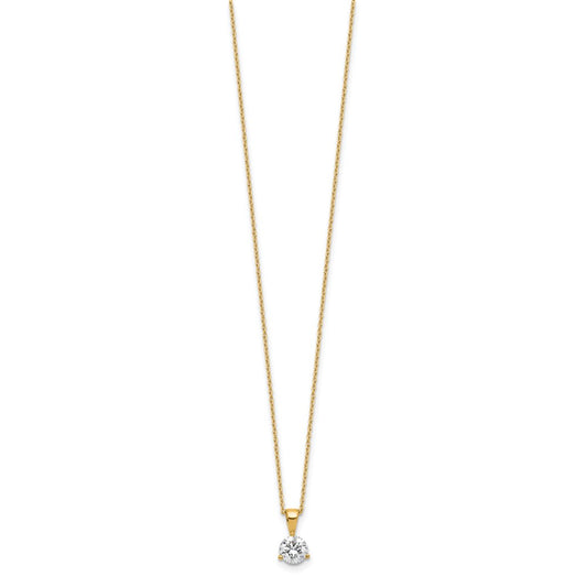 14k 7/8 carat Lab Grown Diamond VS/SI+ G+ Three Prong 18 inch Complete Solitaire Pendant Necklace